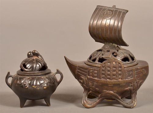 TWO VINTAGE JAPANESE BRONZE INCENSE