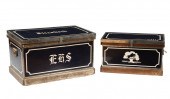 TWO VINTAGE METAL-MOUNTED WOOD
