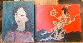 Two vintage oils on artist boa