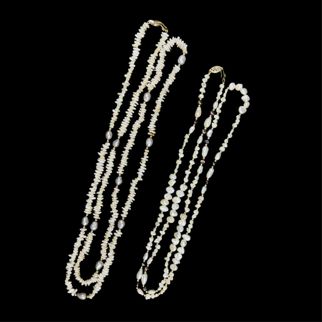 TWO VINTAGE PEARL AND 14K