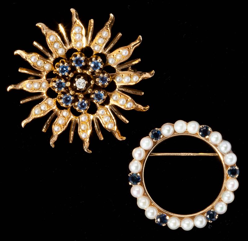 Two Vintage Pearl Sapphire and