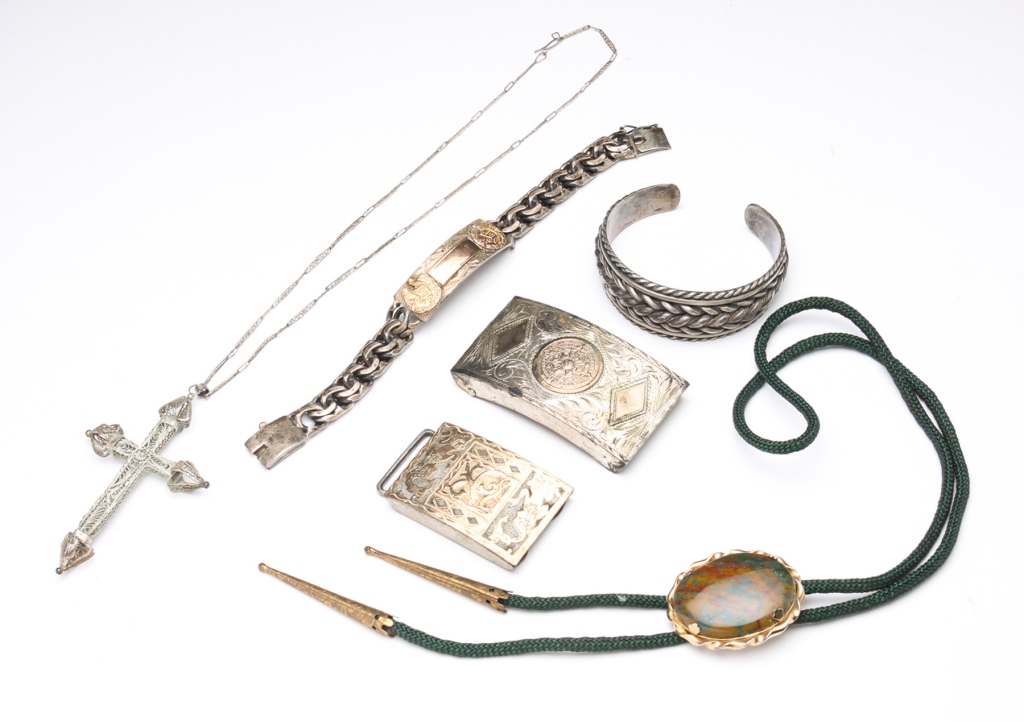 TWO VINTAGE SILVER BELT BUCKLES AND