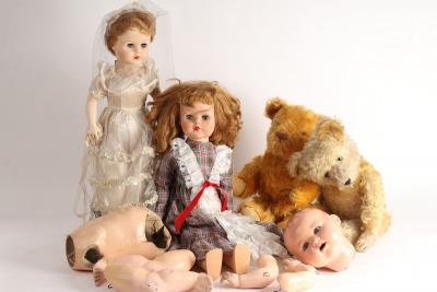 Two vintage Teddy bears and various
