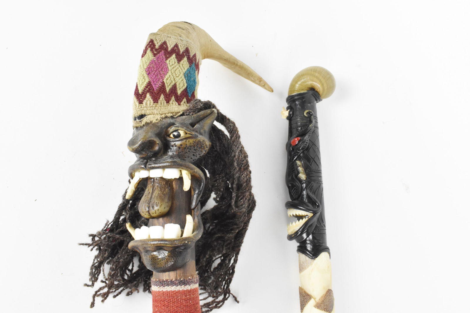 TWO VINTAGE UNUSUAL SHAMAN STAFFS