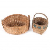 TWO VINTAGE WOVEN BASKETS: LAR