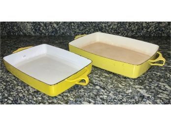 Two vintage yellow Dansk enamelware