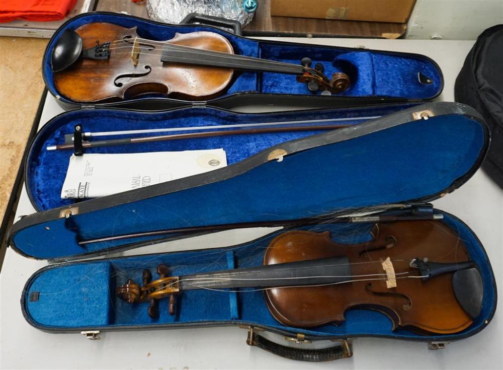 TWO VIOLINS WITH HARDSHELL CASES,
