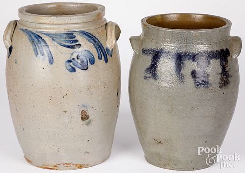 TWO VIRGINIA STONEWARE CROCKS, 19TH