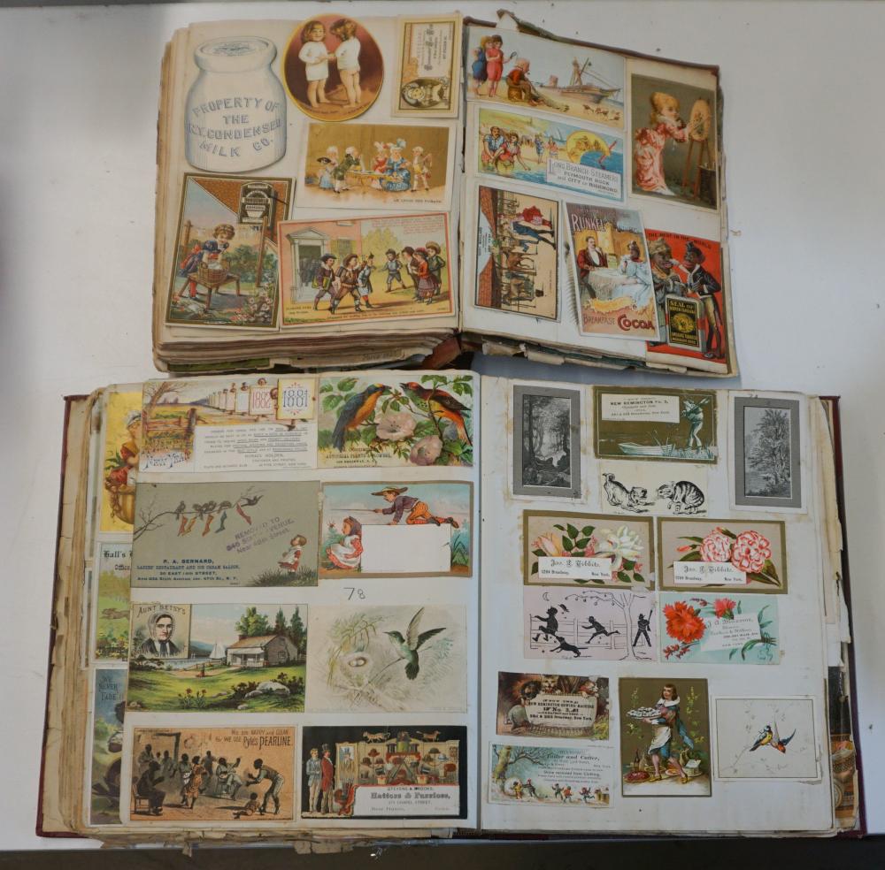 TWO VOLUMES OF VINTAGE TRADE CARDS,