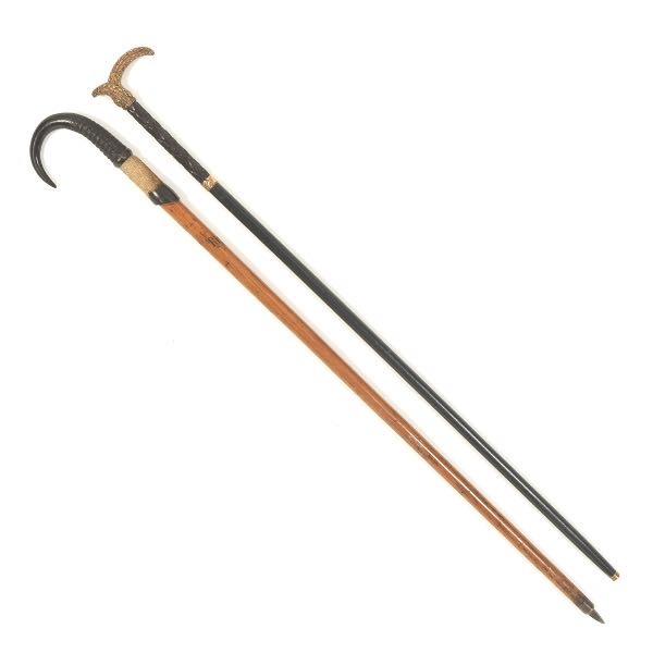 TWO WALKING STICKS; GOLD FILLED