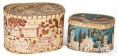 TWO WALLPAPER HAT BOXES, 19TH