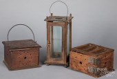 TWO WALNUT AND OAK FOOTWARMERS