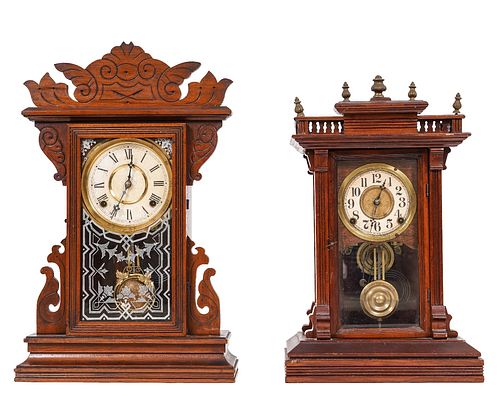 TWO WALNUT SHELF CLOCKSTwo walnut