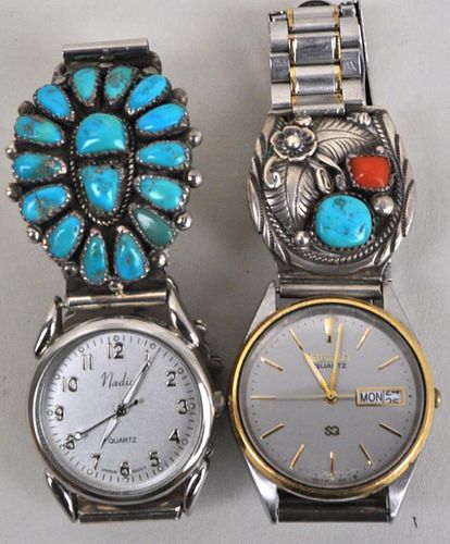 TWO WATCHES, WITH TURQUOISE &