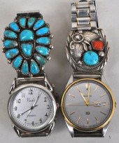 TWO WATCHES, WITH TURQUOISE &