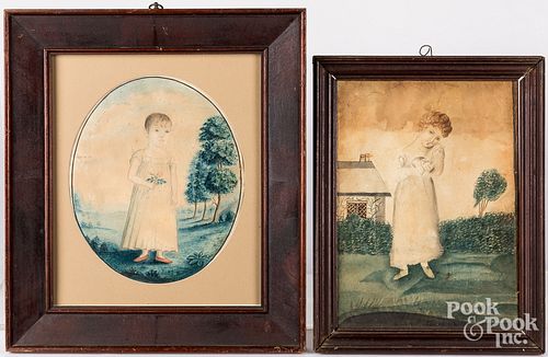 TWO WATERCOLOR FOLK PORTRAITS OF