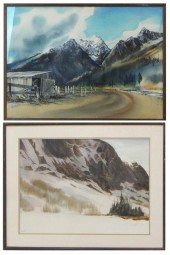 TWO WATERCOLOR MOUNTAIN LANDSC