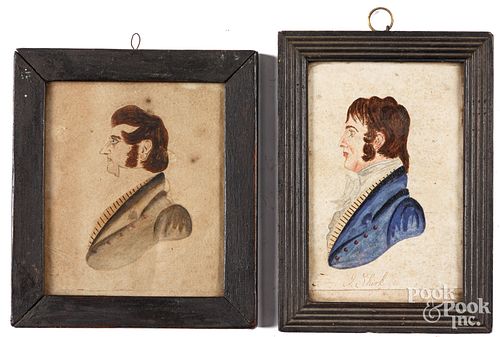 TWO WATERCOLOR PROFILE PORTRAITS OF