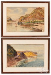 TWO WATERCOLOR RIVER LANDSCAPE