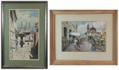 TWO WATERCOLOR STREET SCENES: