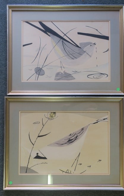 TWO WATERCOLOR WASH SKETCHES BY