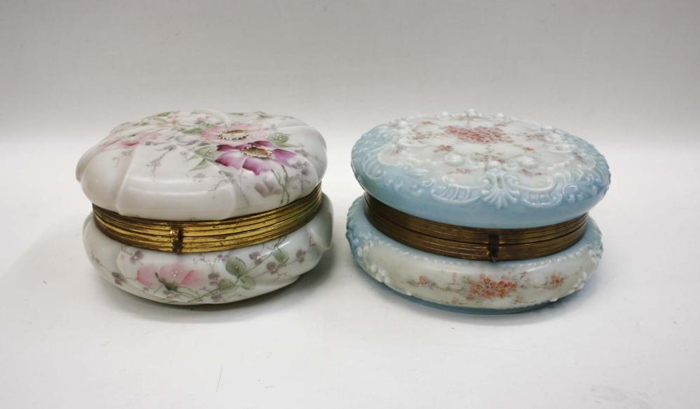 TWO WAVE CREST GLASS DRESSER BOXES,