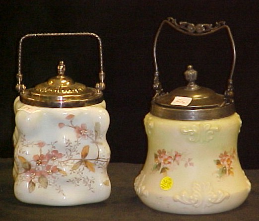 Two Wavecrest type biscuit jars 