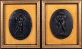 TWO WEDGWOOD BLACK BASALT OVAL