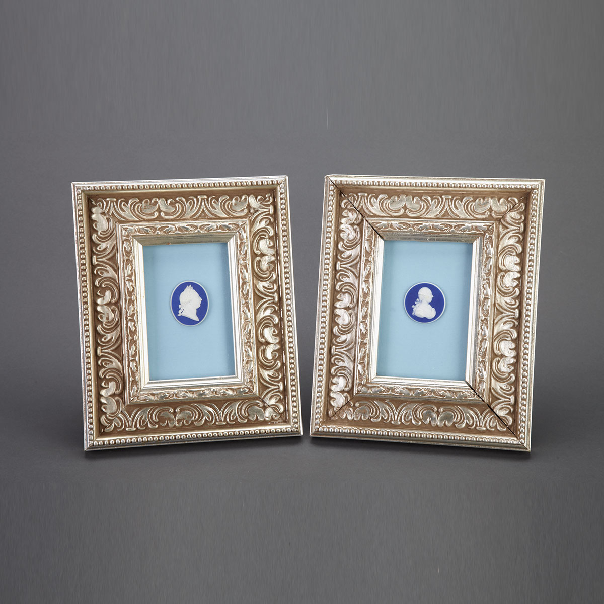 Two Wedgwood Blue Jasper Oval
