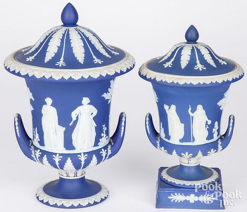 TWO WEDGWOOD BLUE JASPERWARE