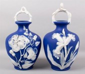 TWO WEDGWOOD DEEP-BLUE DIP JAS