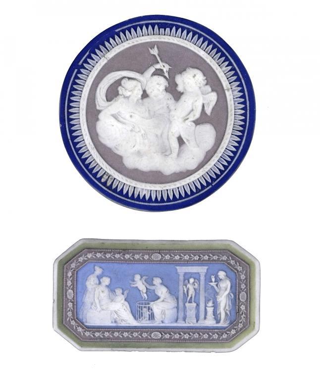 TWO WEDGWOOD JASPER WARE PLAQUES