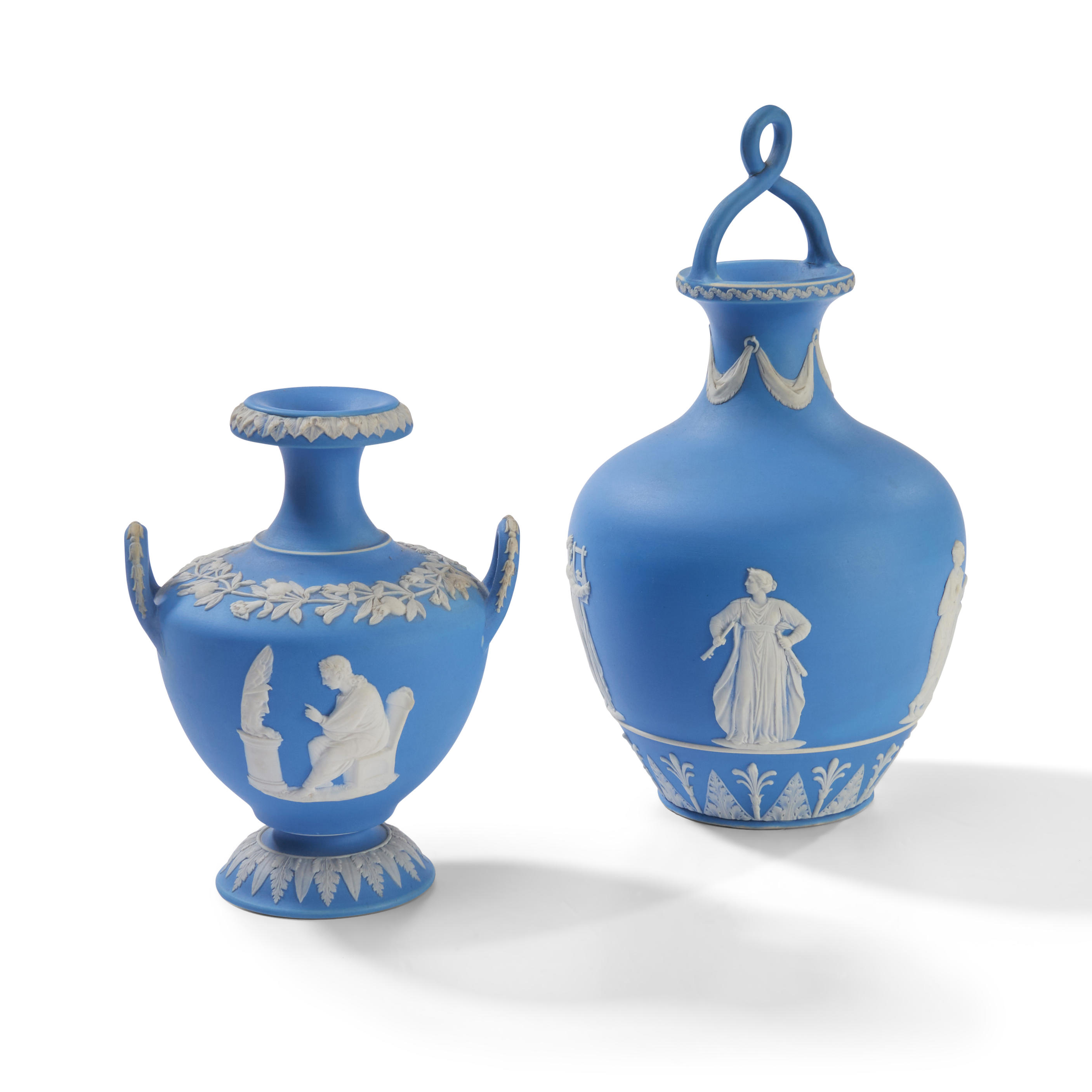 TWO WEDGWOOD LIGHT BLUE JASPER