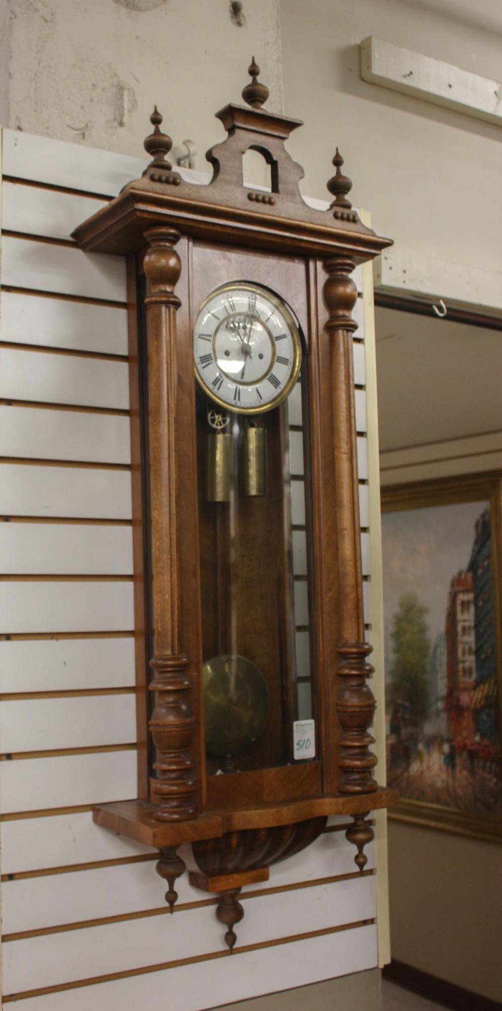 TWO-WEIGHT WALNUT LONG-CASE WALL