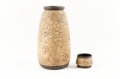 TWO WELLER “BURNTWOOD” VASES,