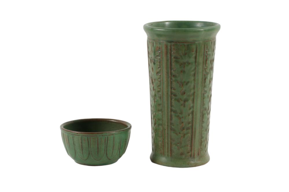 TWO WELLER VASES, 8” T X 4 1/2”