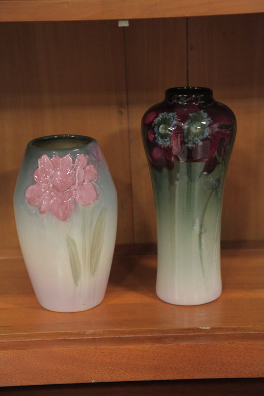 TWO WELLER VASES. A tapered vase in