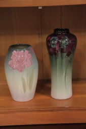 TWO WELLER VASES. A tapered va
