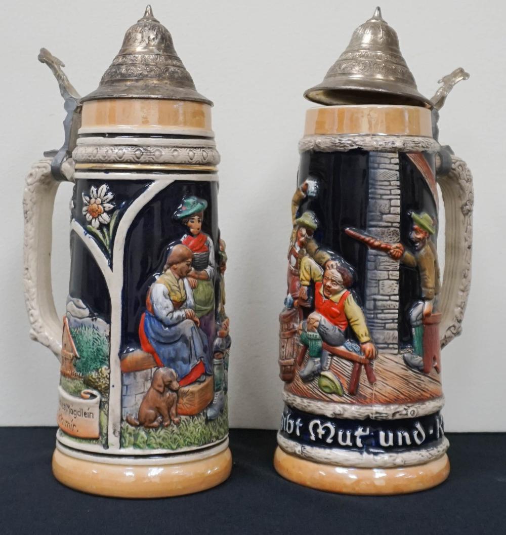 TWO WEST GERMAN BEER STEINS, H: