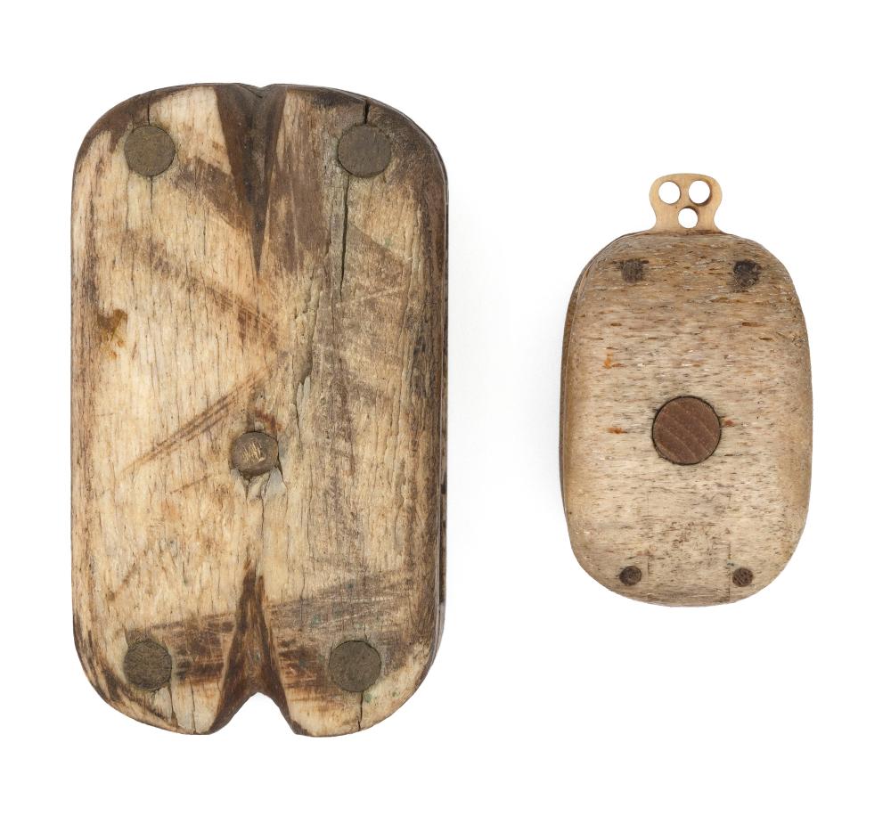 TWO WHALEBONE SINGLE BLOCKS 19TH