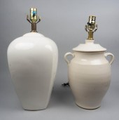 TWO WHITE CERAMIC TABLE LAMPS