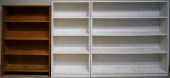 TWO WHITE ENAMEL BOOKCASES AND