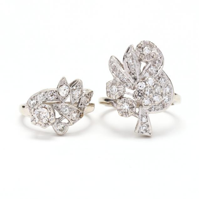 TWO WHITE GOLD AND DIAMOND  RINGS