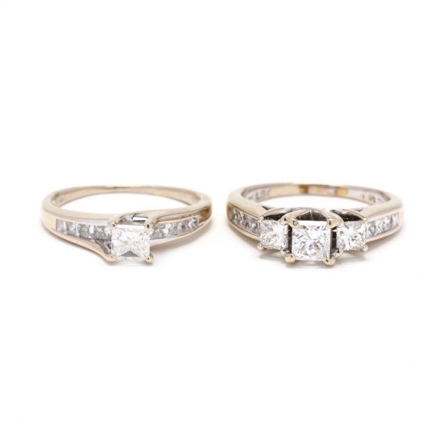 TWO WHITE GOLD AND DIAMOND RINGS