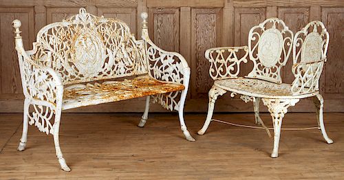 TWO WHITE PAINTED GARDEN BENCHESA