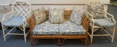 TWO WHITE PAINTED RATTAN ARM C