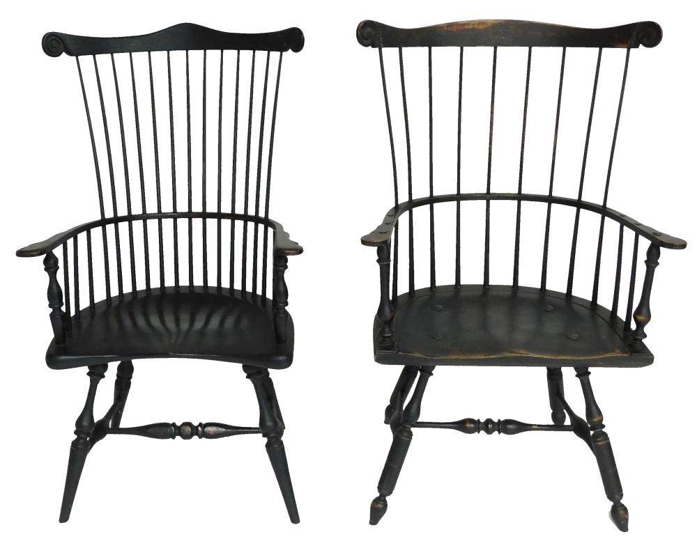TWO WINDSOR FAN BACK ARM CHAIRS,