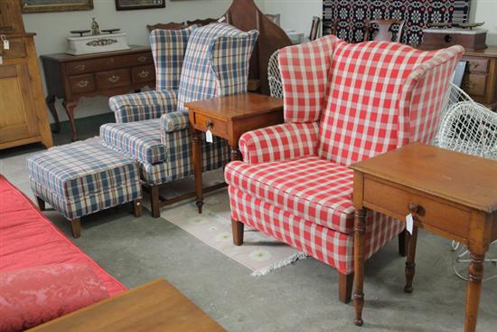 TWO WINGBACK CHAIRS & OTTOMAN.
