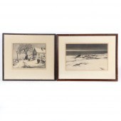 TWO WINTER SCENIC PRINTS, PENC