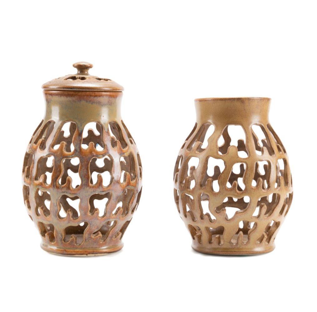 TWO WJ GORDY RETICULATED CERAMIC
